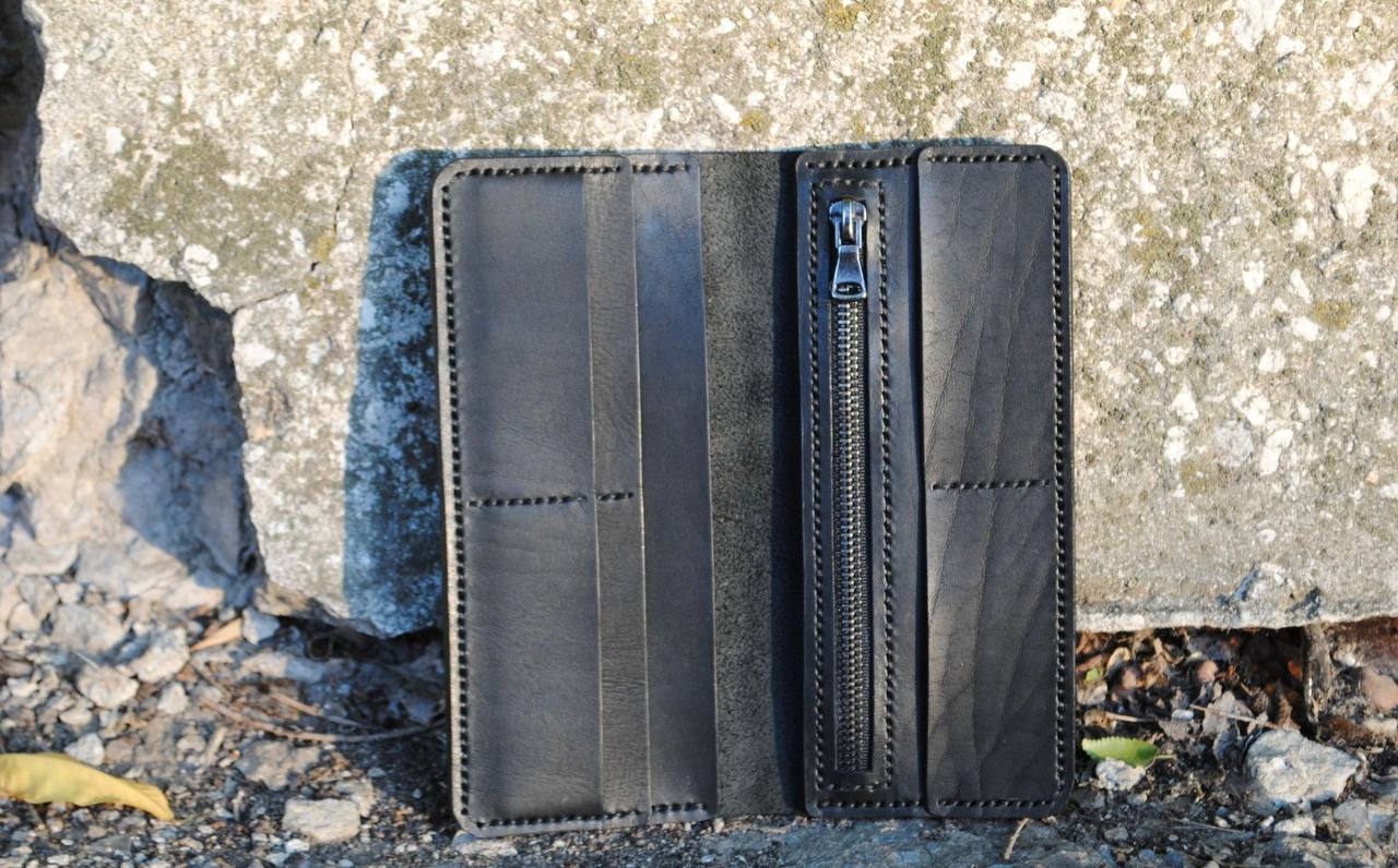 Obsidian Leather Long Wallet